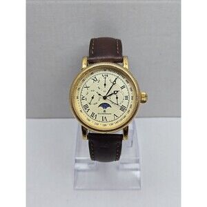 Eric Edelhausen Calypso Moon Phase Full Calendar Quartz Gold Watch New Battery
